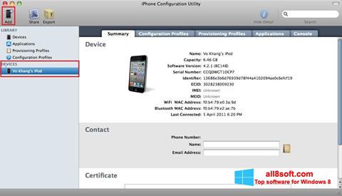Snimak zaslona iPhone Configuration Utility Windows 8
