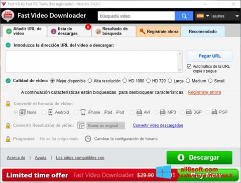 Snimak zaslona Fast Video Downloader Windows 8