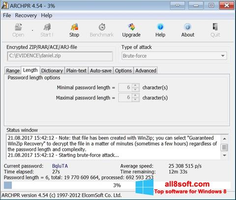 Snimak zaslona Advanced Archive Password Recovery Windows 8