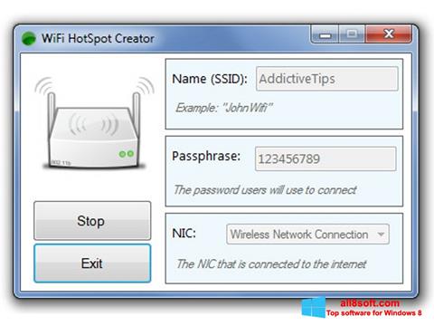 Snimak zaslona Wi-Fi HotSpot Creator Windows 8