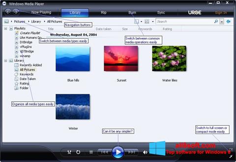 Snimak zaslona Media Player Windows 8