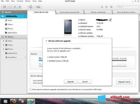 Snimak zaslona LG PC Suite Windows 8