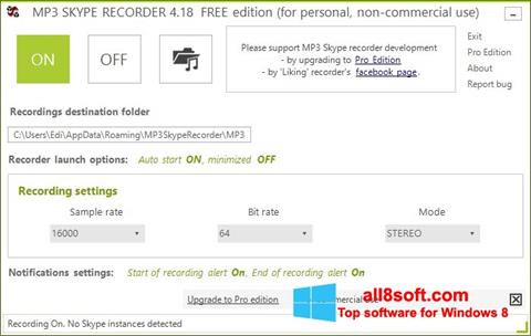 Snimak zaslona MP3 Skype Recorder Windows 8