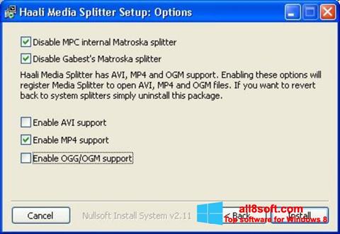 Snimak zaslona Haali Media Splitter Windows 8