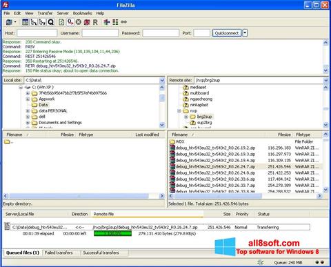Snimak zaslona FileZilla Windows 8