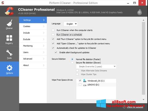 Snimak zaslona CCleaner Windows 8