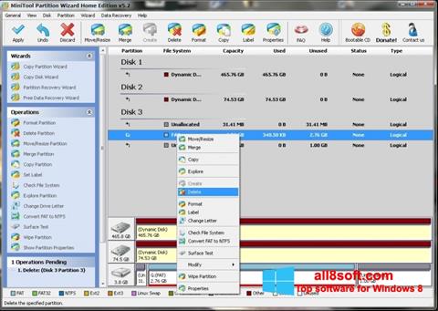 Snimak zaslona MiniTool Partition Wizard Windows 8