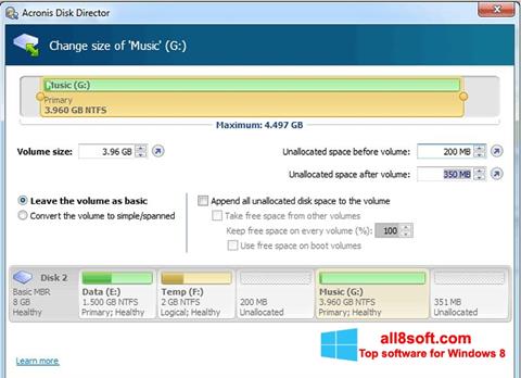 Snimak zaslona Acronis Disk Director Suite Windows 8