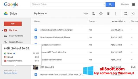 Snimak zaslona Google Drive Windows 8