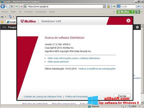 Snimak zaslona McAfee SiteAdvisor Windows 8
