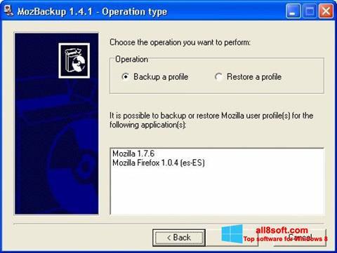 Snimak zaslona MozBackup Windows 8