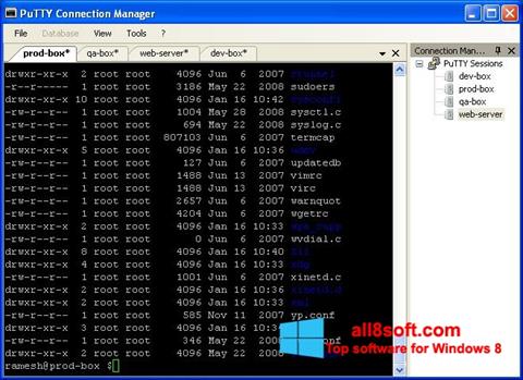 Snimak zaslona PuTTY Connection Manager Windows 8
