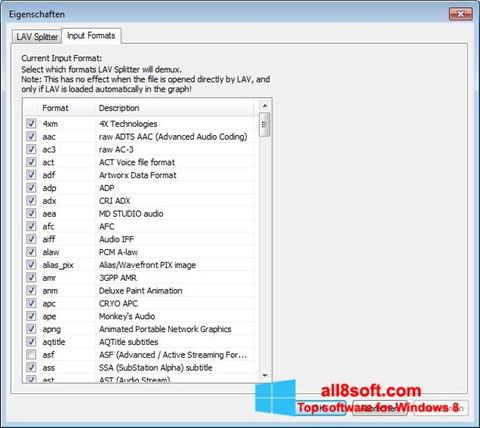Snimak zaslona Combined Community Codec Pack Windows 8