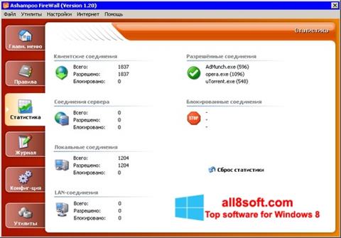 Snimak zaslona Ashampoo Firewall Windows 8