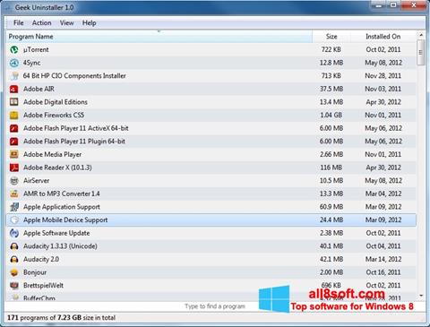 Snimak zaslona Geek Uninstaller Windows 8