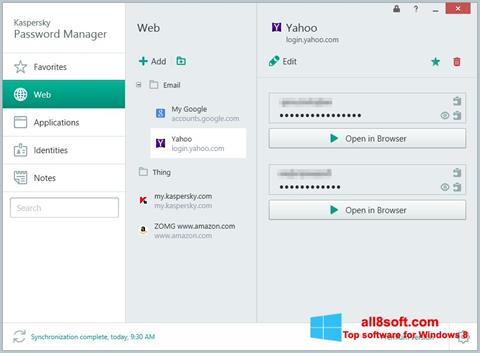 Snimak zaslona Kaspersky Password Manager Windows 8
