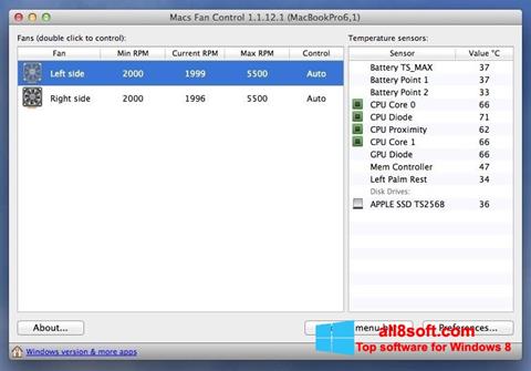 Snimak zaslona Macs Fan Control Windows 8