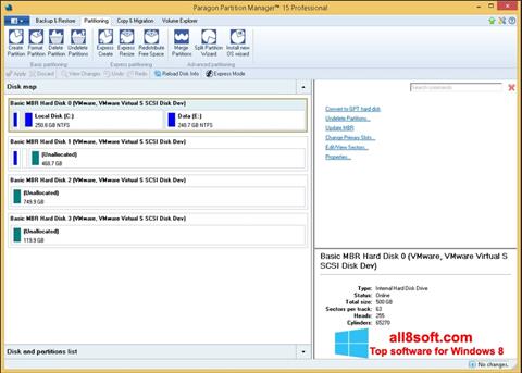 Snimak zaslona Paragon Partition Manager Windows 8