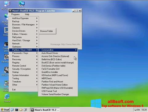 Snimak zaslona Hirens Boot CD Windows 8