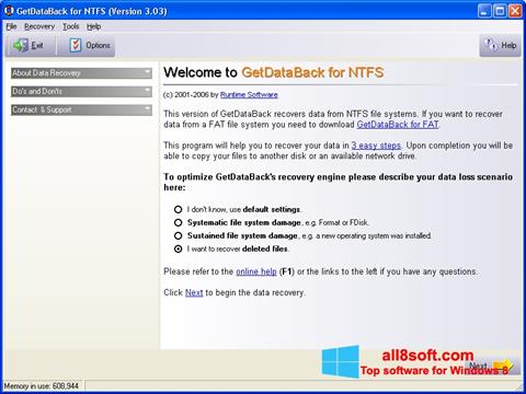 Snimak zaslona GetDataBack Windows 8