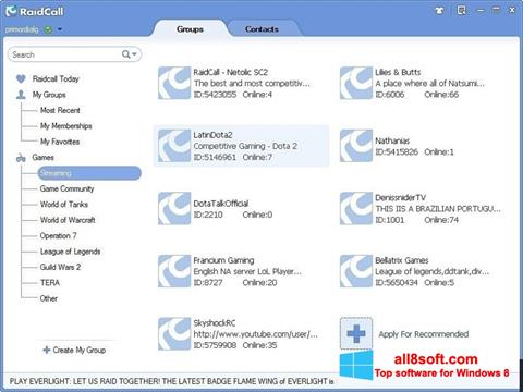 Snimak zaslona RaidCall Windows 8