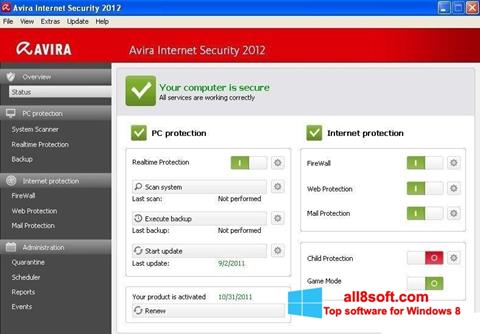 Snimak zaslona Avira Internet Security Windows 8