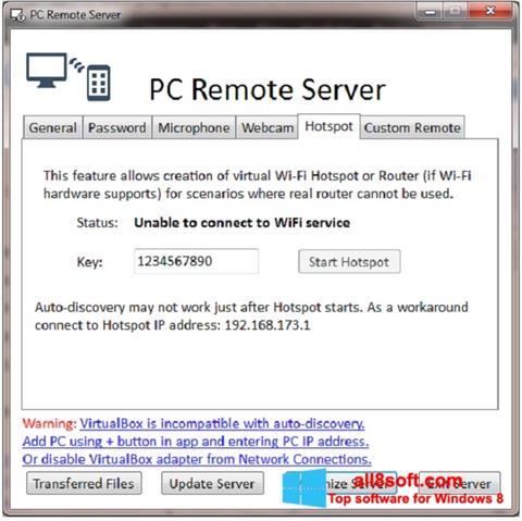 Snimak zaslona PC Remote Server Windows 8