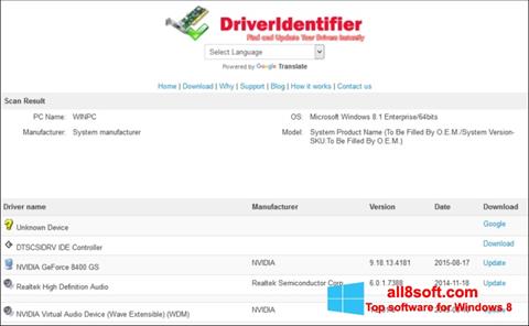 Snimak zaslona Driver Identifier Windows 8