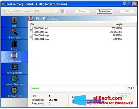 Snimak zaslona Flash Memory Toolkit Windows 8