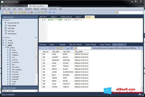Snimak zaslona MySQL Workbench Windows 8