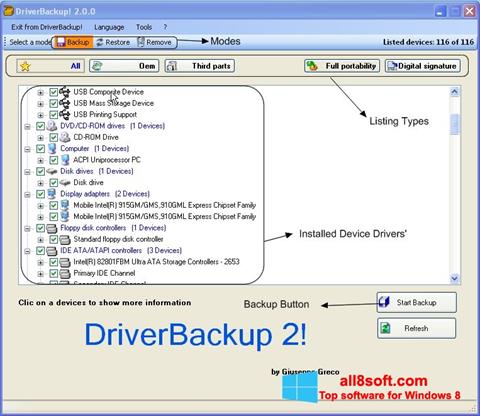 Snimak zaslona Driver Backup Windows 8