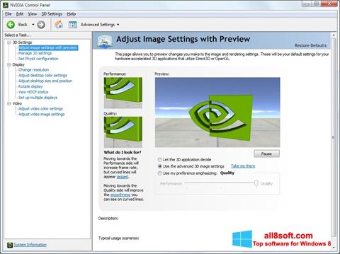 Snimak zaslona NVIDIA ForceWare Windows 8