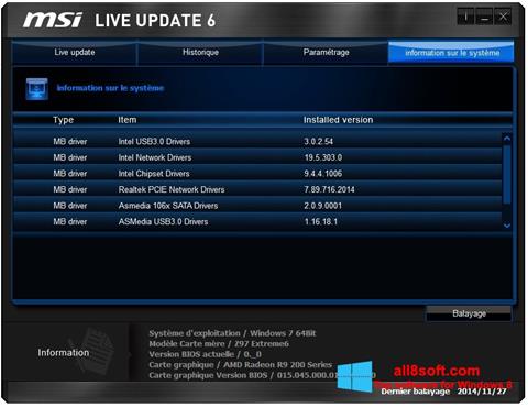 Snimak zaslona MSI Live Update Windows 8